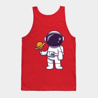 Astronaut Playing Planet Ball Cartoon Tank Top